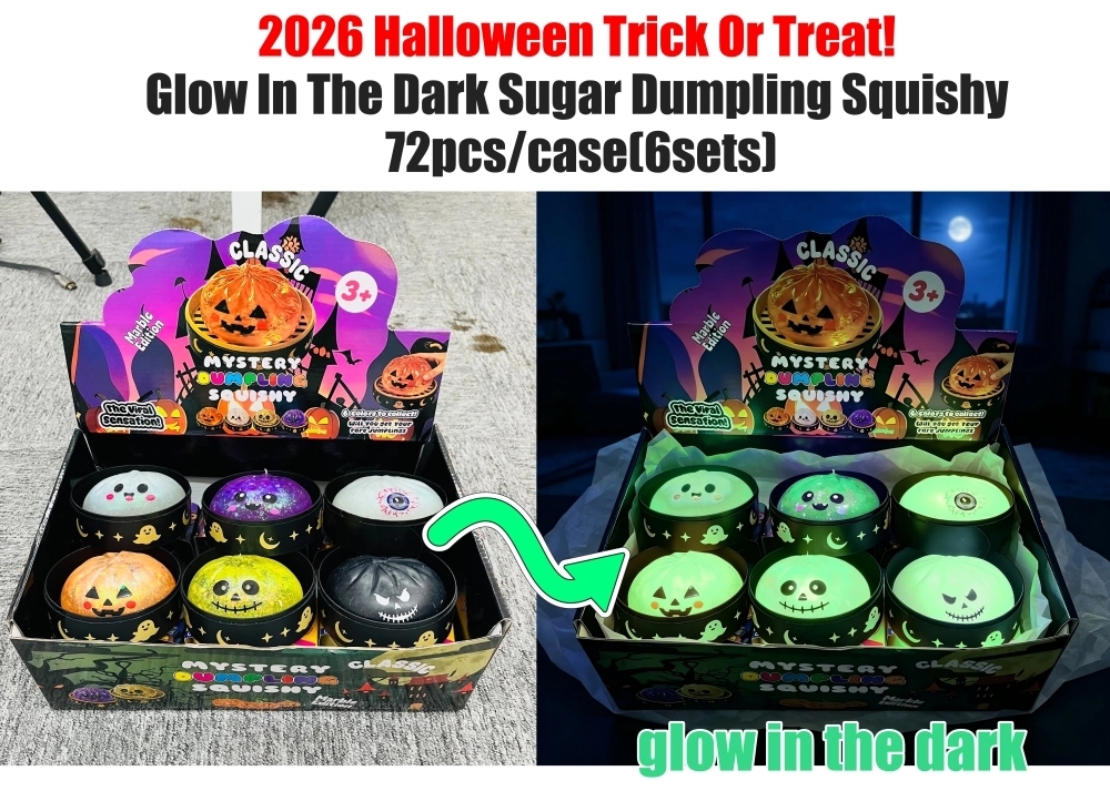 72 Pack China Warehouse Halloween Maltose Slow Rising Glow In The Dark Sugar Dumpling Squishy Stress Relief Fidget Toys for Kids
