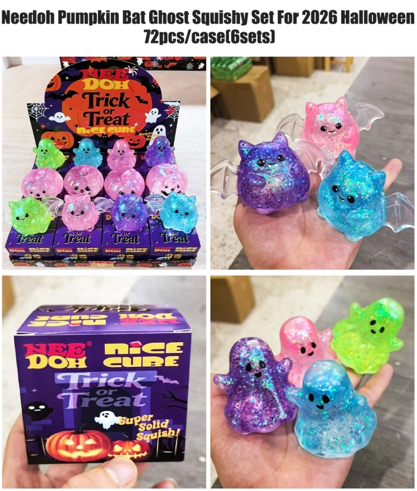 72 Pack China Warehouse Halloween Needoh Pumpkin Bat Ghost Slow Rising Squishy Stress Relief Fidget Toys for Kids