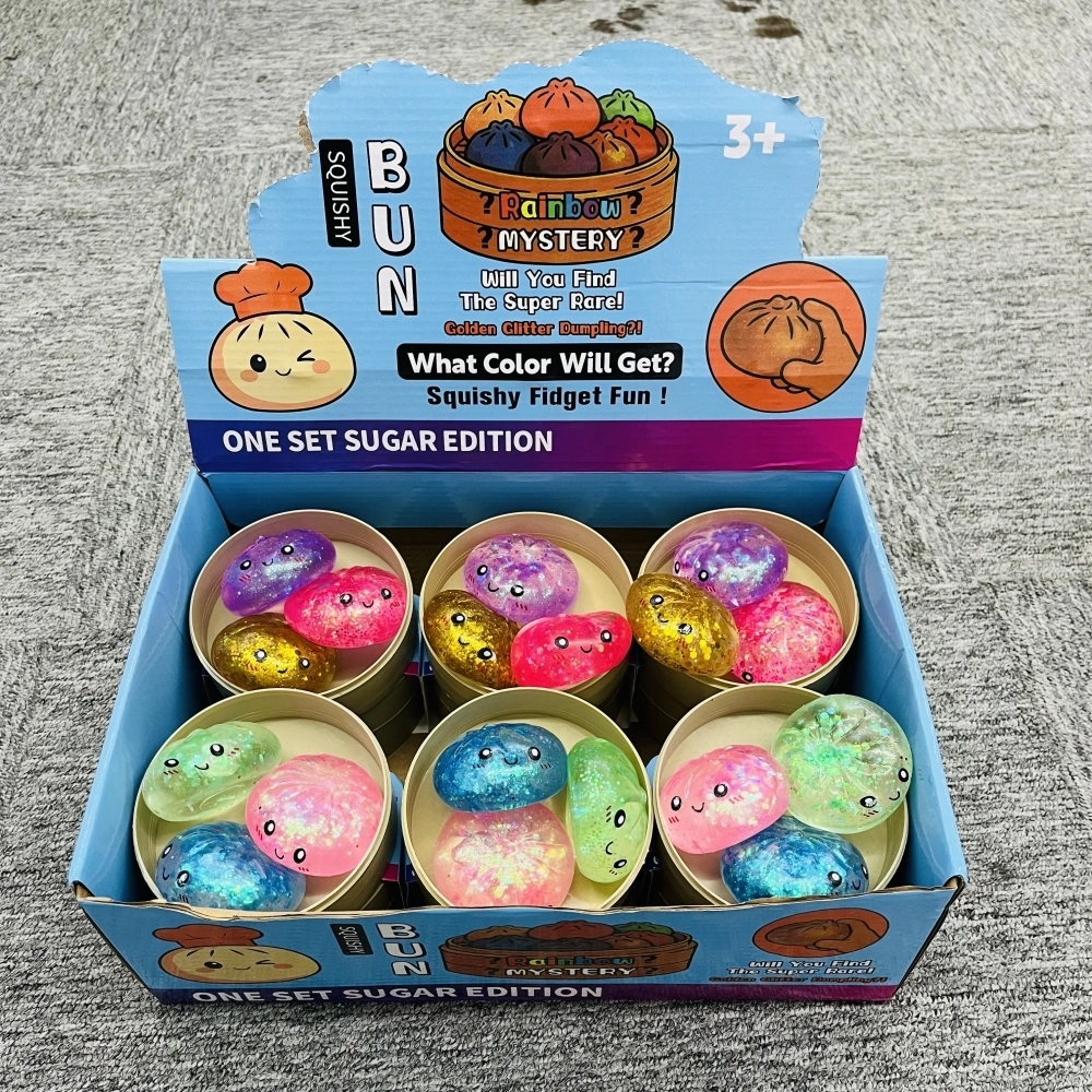 72 Pack China Warehouse 5.5cm Maltose Glitter Slow Rising Multi-color Mini Cute Sugar Dumpling Set Stress Relief Fidget Toys with Steamer