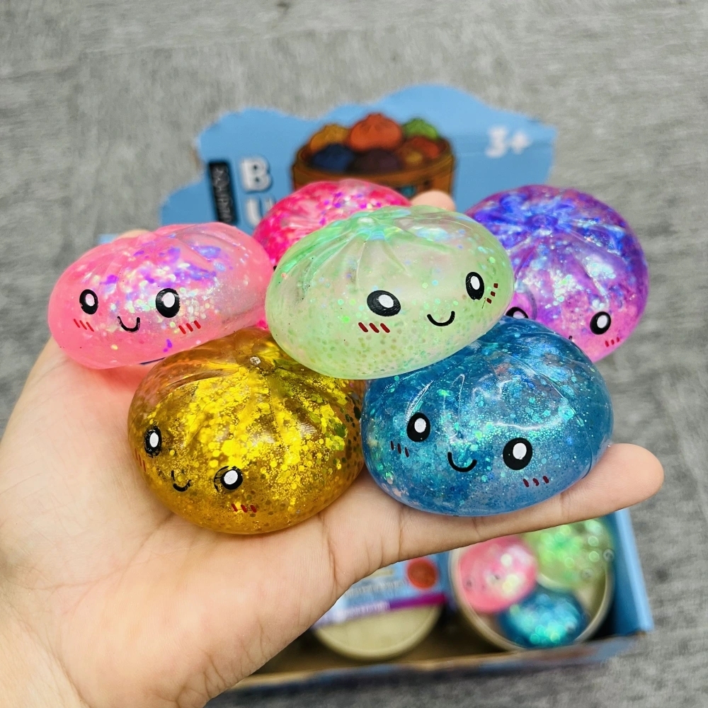 72 Pack China Warehouse 5.5cm Maltose Glitter Slow Rising Multi-color Mini Cute Sugar Dumpling Set Stress Relief Fidget Toys with Steamer
