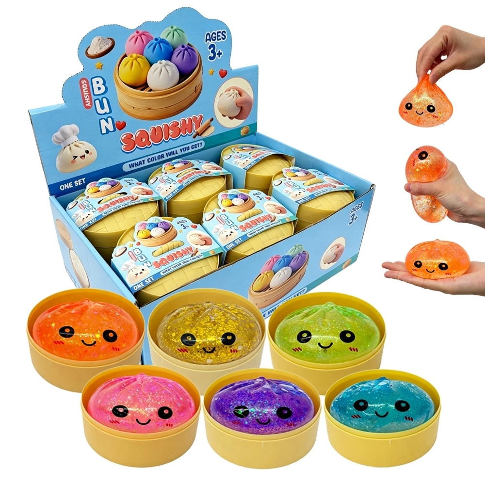 72 Pack China Warehouse 8.5cm Maltose Glitter Slow Rising Multi-color Sugar Dumpling Stress Relief Squishy Toys with Steamer