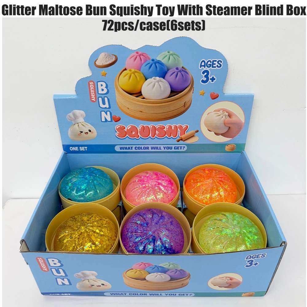 72 Pack China Warehouse 8.5cm Maltose Glitter Slow Rising Multi-color Sugar Dumpling Stress Relief Squishy Toys with Steamer