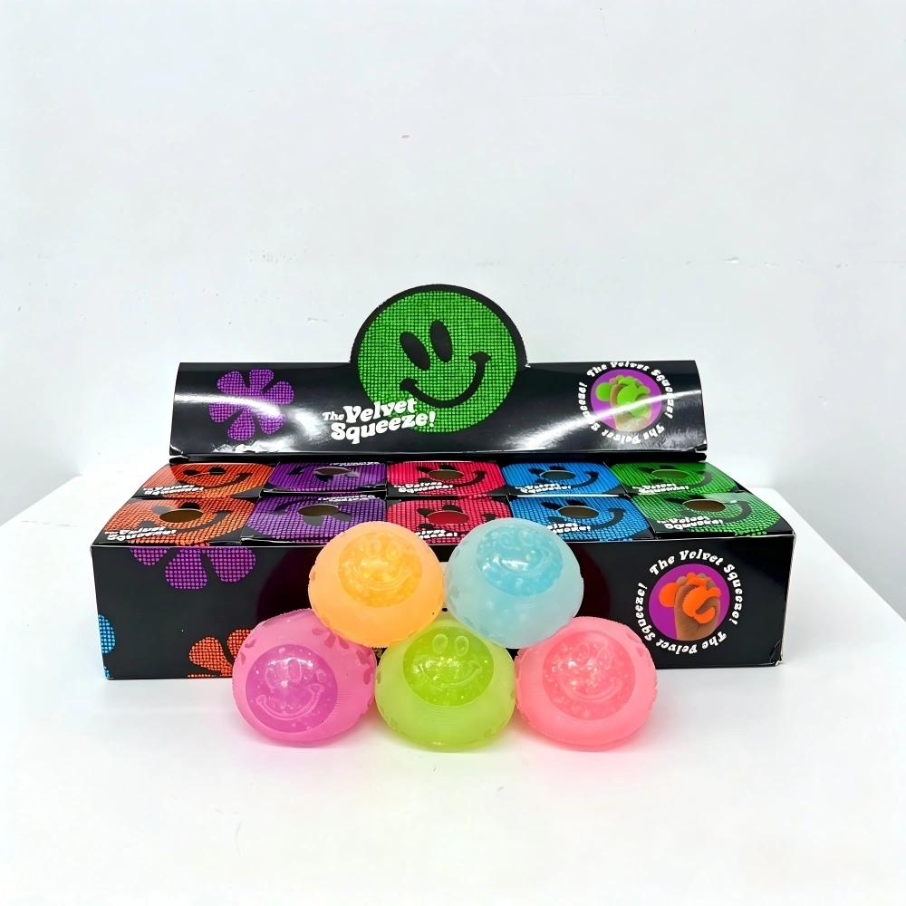 60 Pack China Warehouse Needoh Halloween Glowing in Dark Smiley Face Glitter Fuzzy Ball Squishy Stress Relief Fidget Toy for Kids