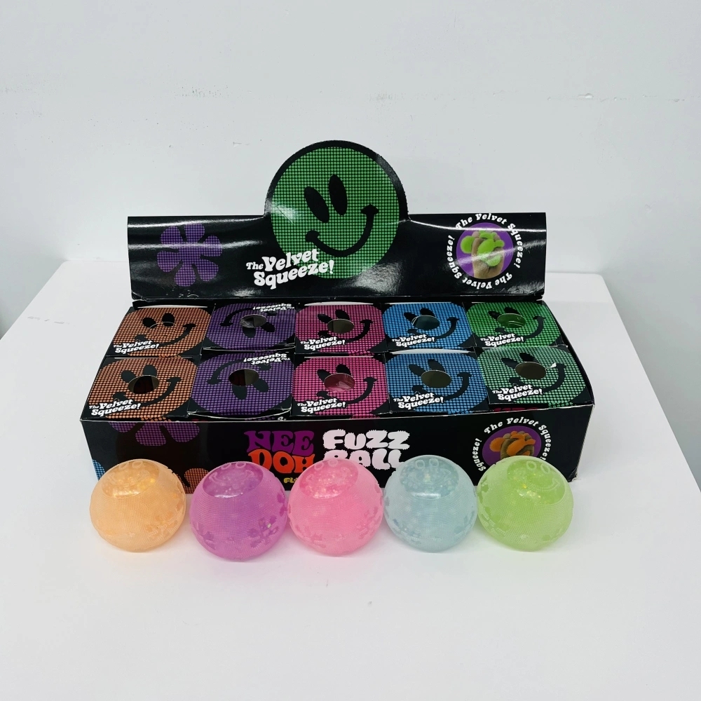 60 Pack China Warehouse Needoh Halloween Glowing in Dark Smiley Face Glitter Fuzzy Ball Squishy Stress Relief Fidget Toy for Kids