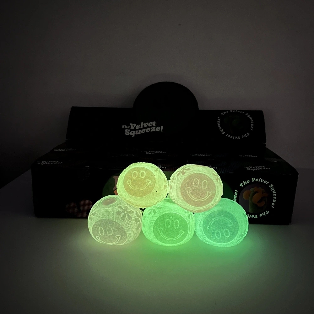 60 Pack China Warehouse Needoh Halloween Glowing in Dark Smiley Face Glitter Fuzzy Ball Squishy Stress Relief Fidget Toy for Kids
