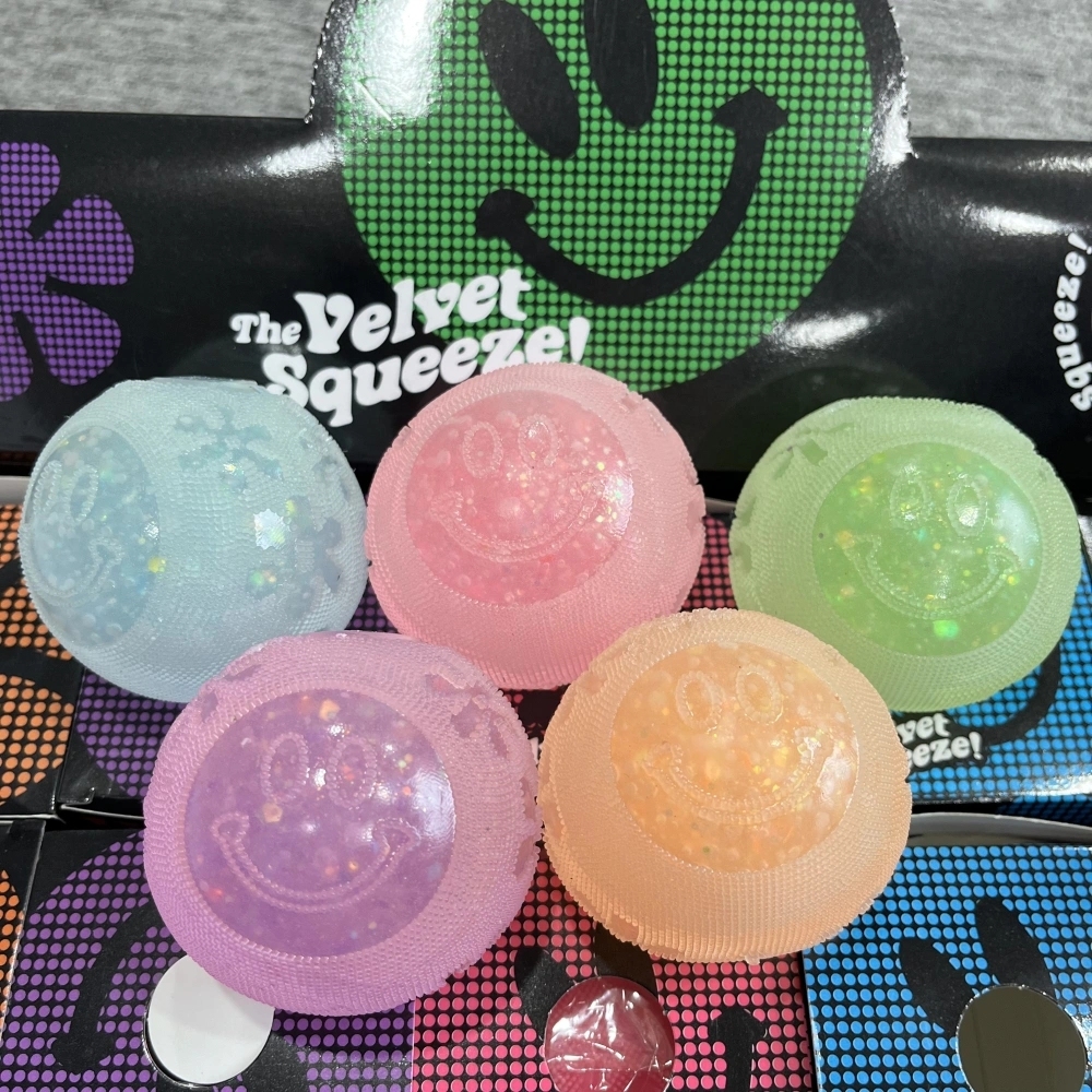 60 Pack China Warehouse Needoh Halloween Glowing in Dark Smiley Face Glitter Fuzzy Ball Squishy Stress Relief Fidget Toy for Kids