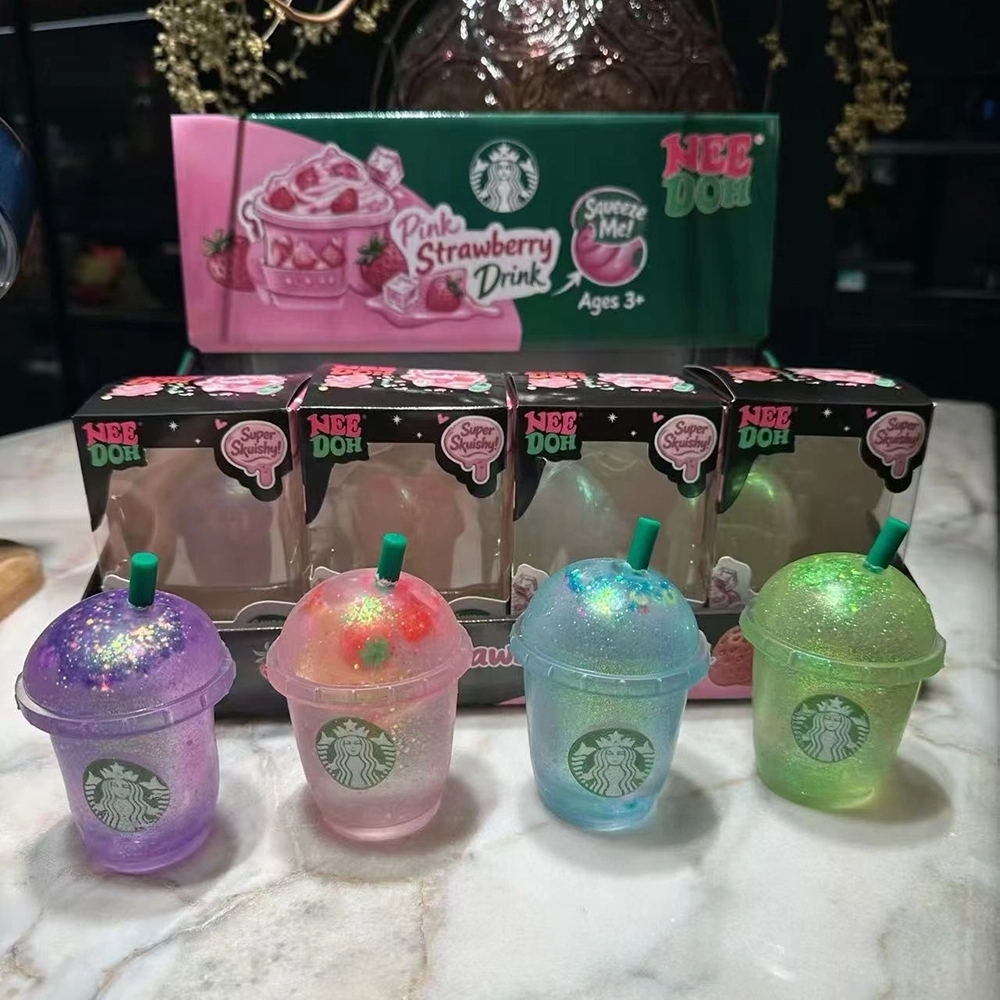 72 Pack China Warehouse Maltose Cute Glitter Needoh Drink Starbucks Squishy Stress Relief Fidget Toy with Gift Box for Kids