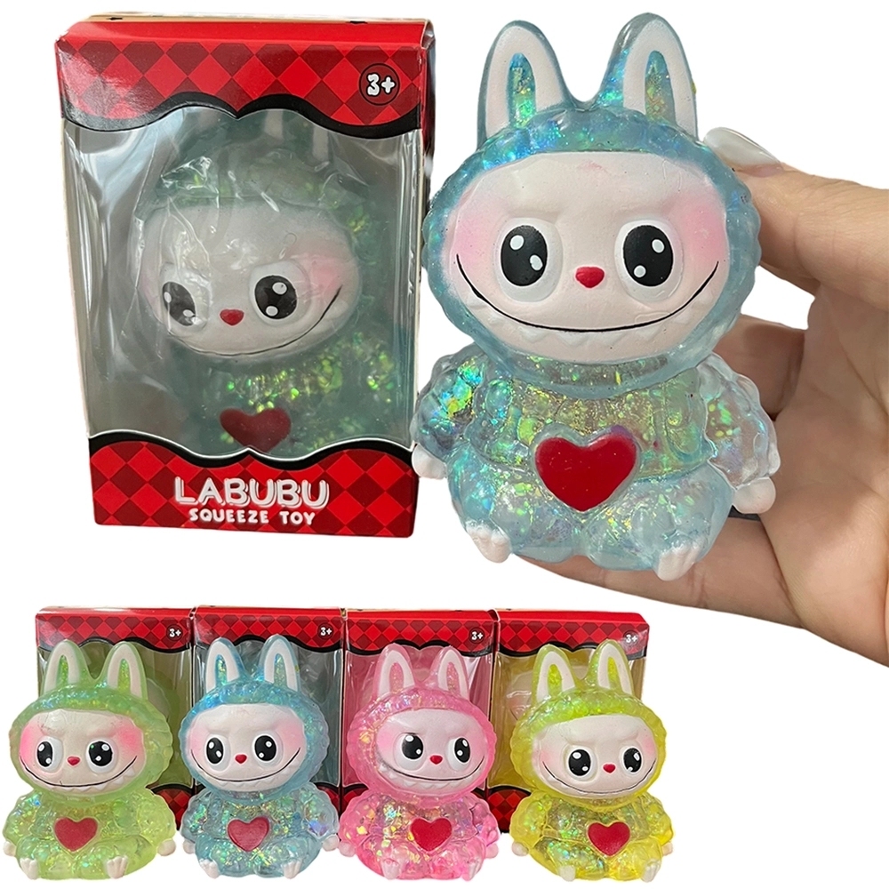 60 Pack China Warehouse Cute Glitter LABUBU Maltose Squishy Stress Relief Fidget Toy with Gift Box for Kids