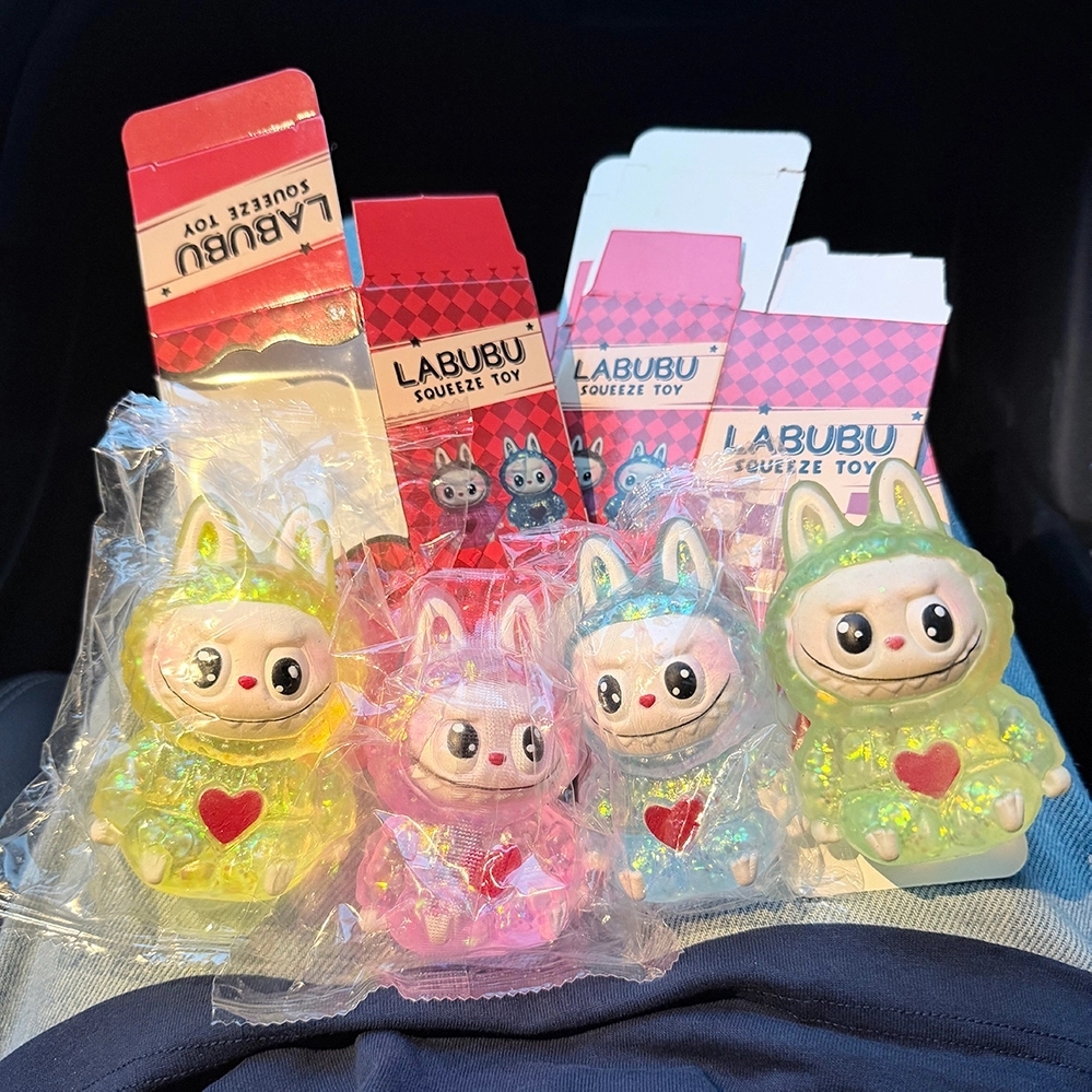 60 Pack China Warehouse Cute Glitter LABUBU Maltose Squishy Stress Relief Fidget Toy with Gift Box for Kids