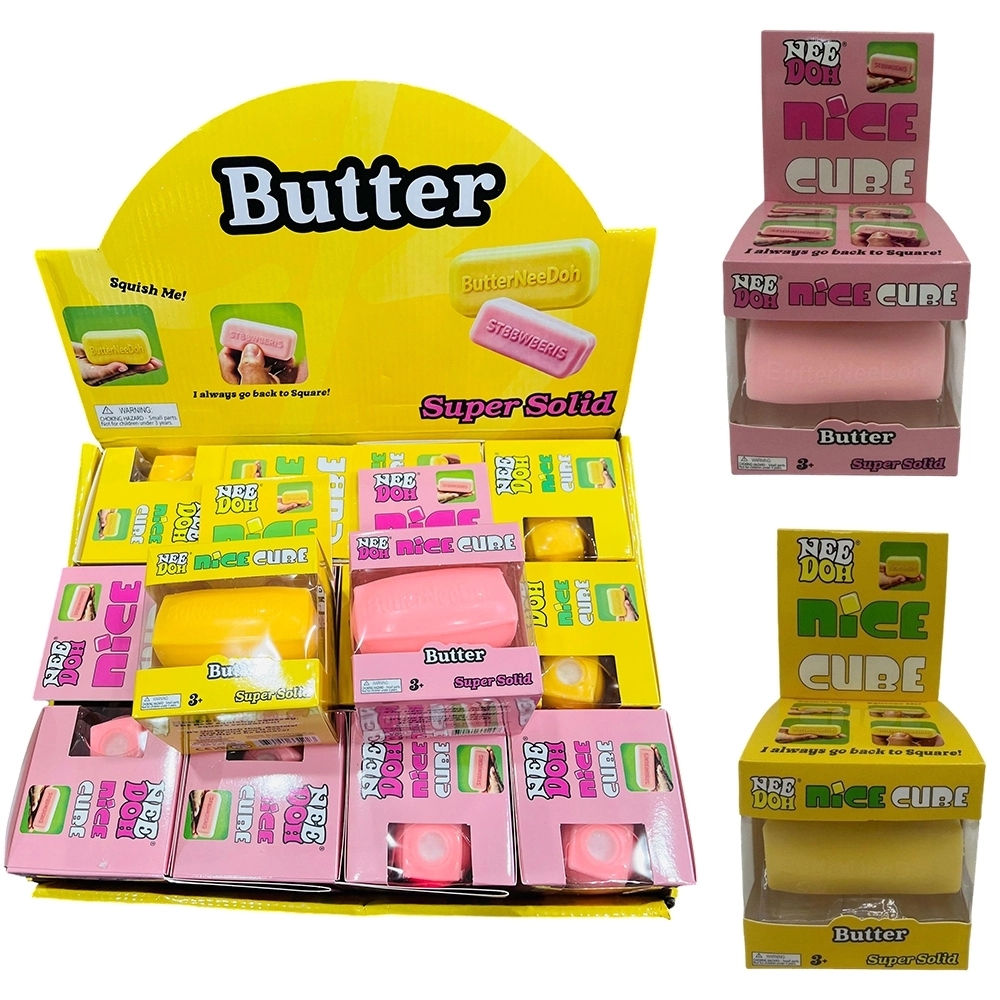72 Pack China Warehouse Needoh Flour-filled TPR Yellow Strawberry 4oz Squishy Butter Stick Stress Relief Fidget Toy for Kids