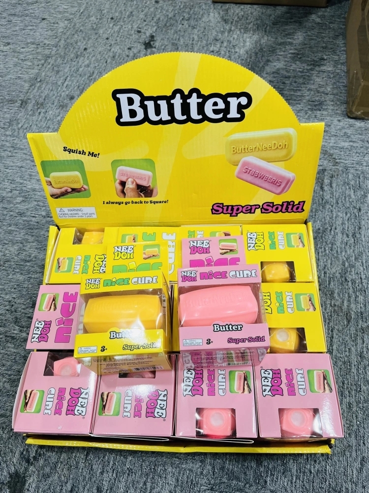 72 Pack China Warehouse Needoh Flour-filled TPR Yellow Strawberry 4oz Squishy Butter Stick Stress Relief Fidget Toy for Kids