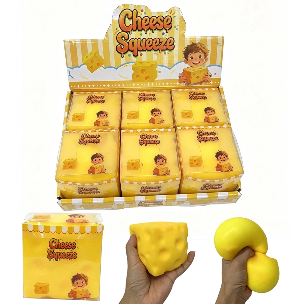 72 Pack China Warehouse 7.5cm Flour Filled Cheese Squishy Stress Relief Fidget Toy for Kids
