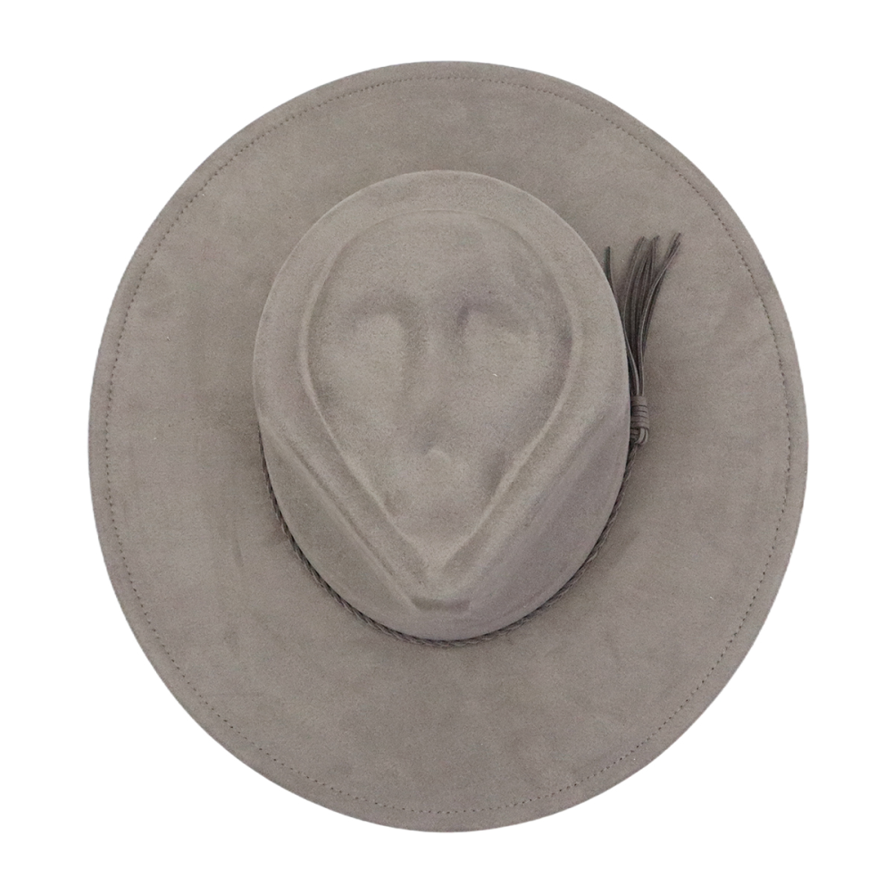 Wide brim vegan suede skull hats