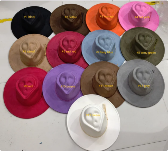 Wide brim vegan suede skull hats