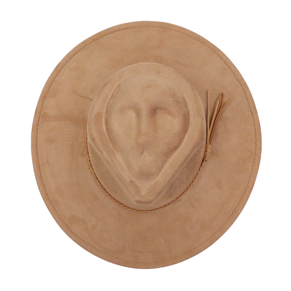 Wide brim vegan suede skull hats