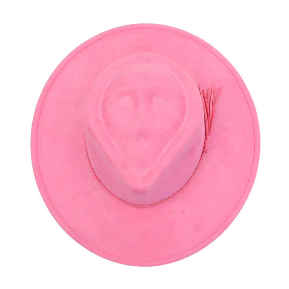 Wide brim vegan suede skull hats
