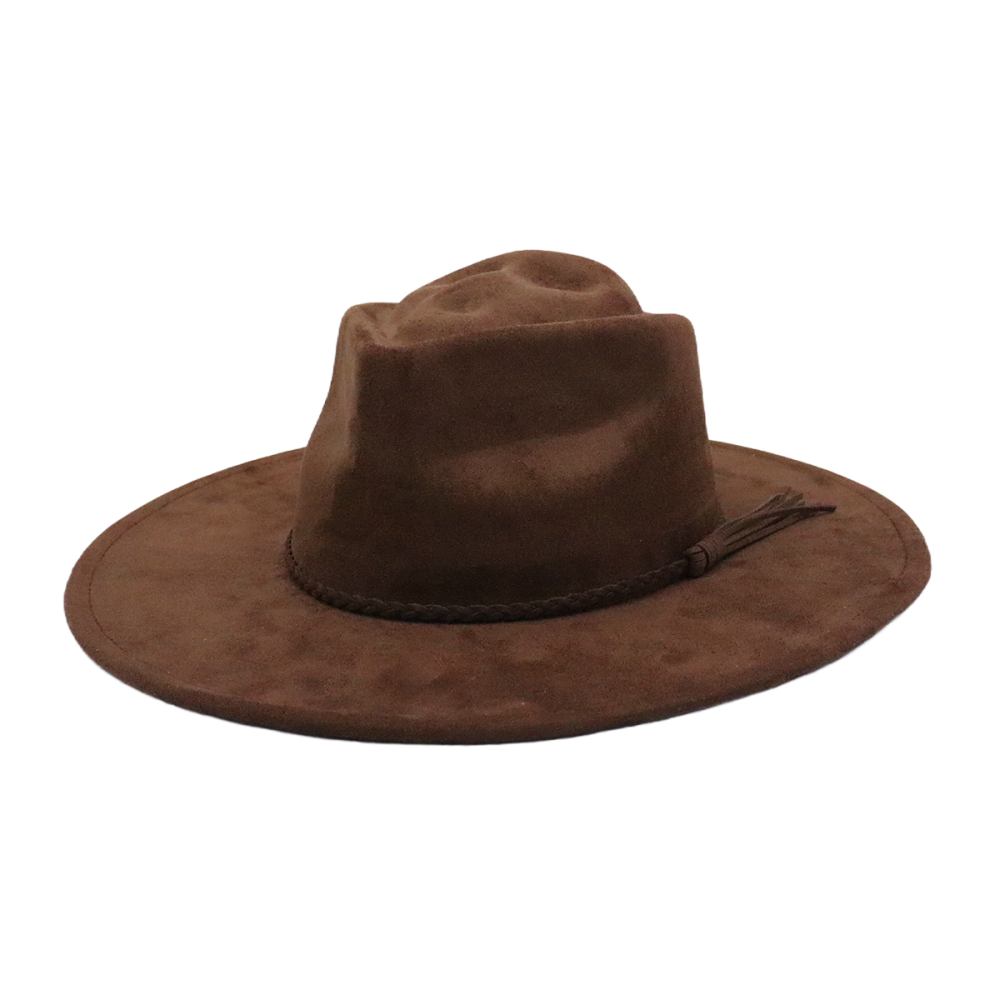 Wide brim vegan suede skull hats