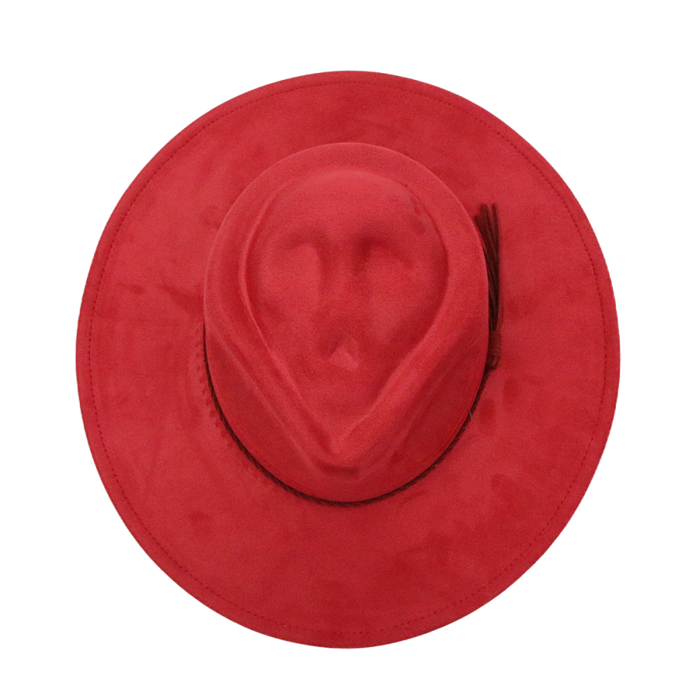 Wide brim vegan suede skull hats