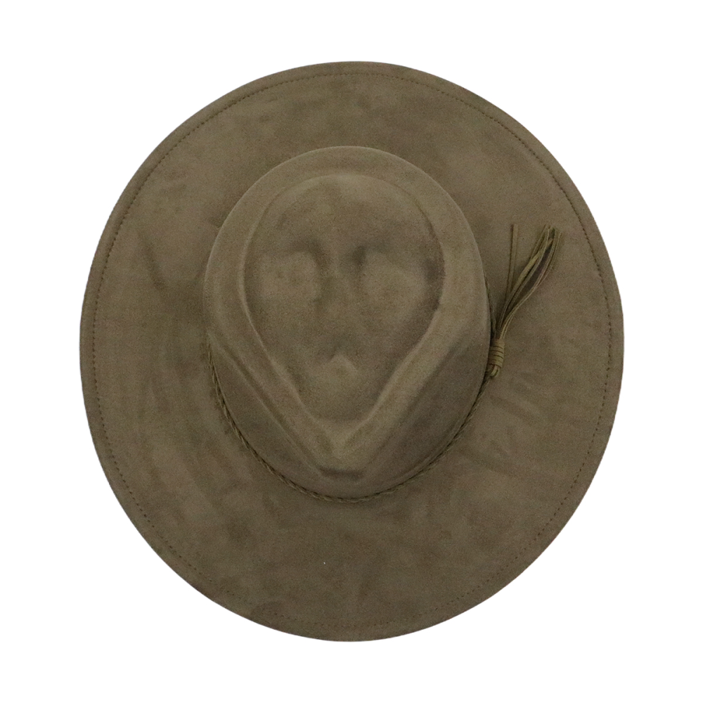 Wide brim vegan suede skull hats