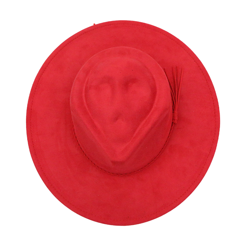 Wide brim vegan suede skull hats