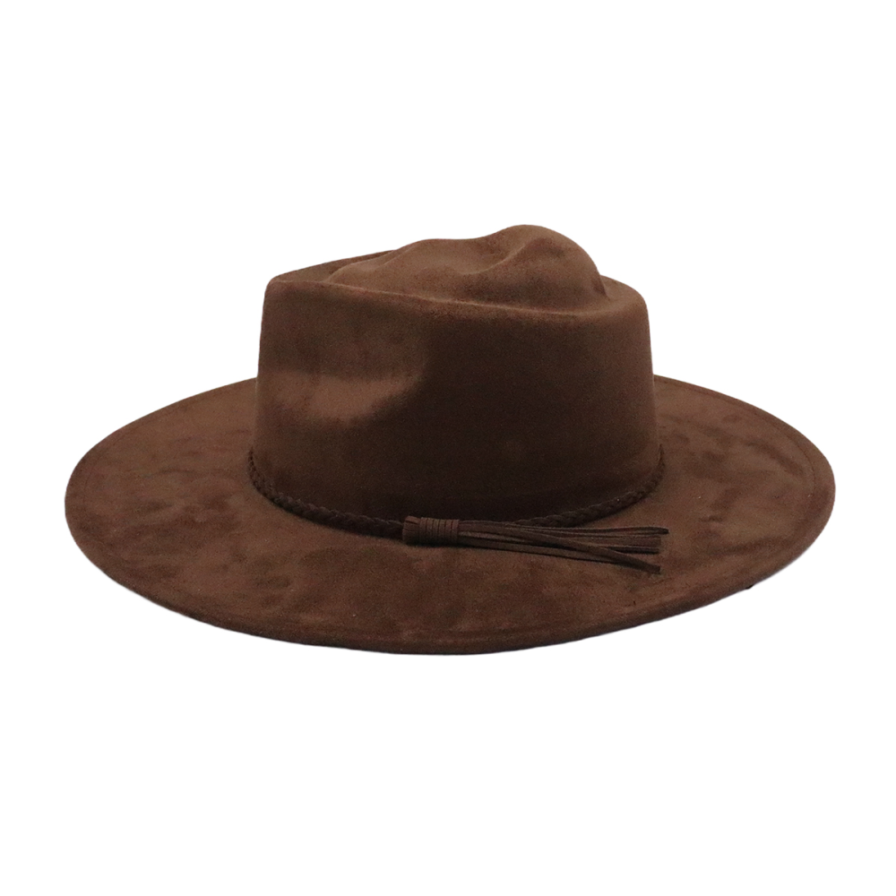 Wide brim vegan suede skull hats