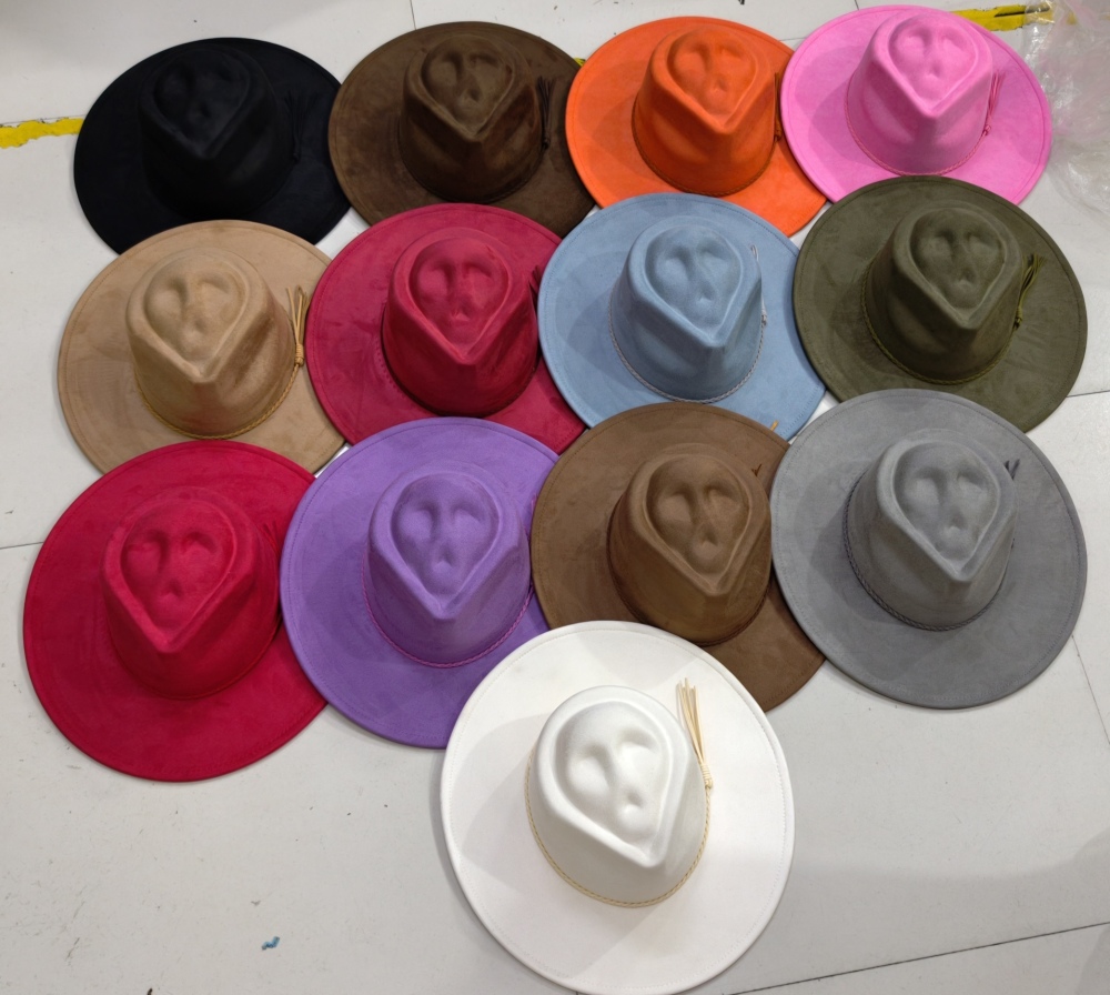 Wide brim vegan suede skull hats