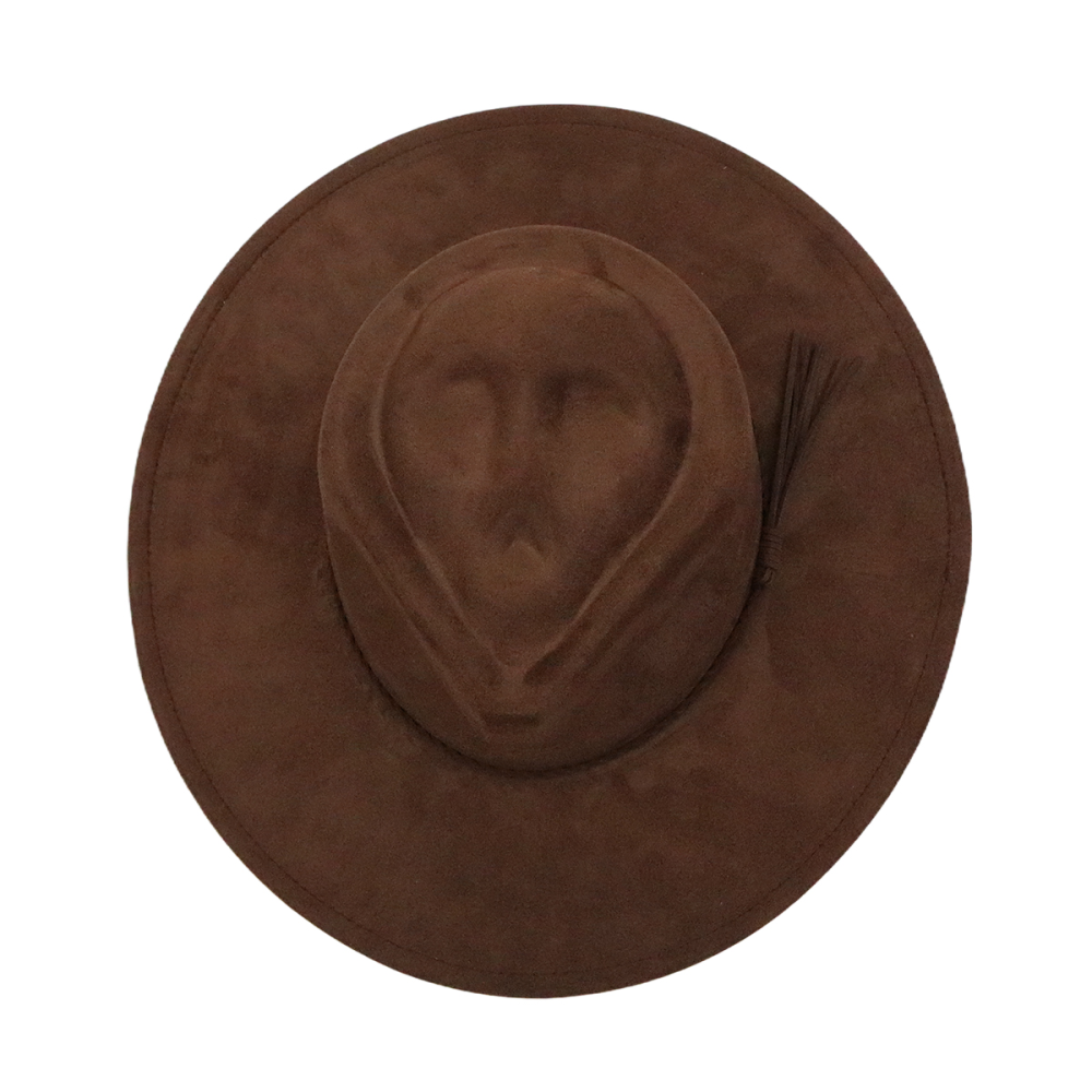 Wide brim vegan suede skull hats