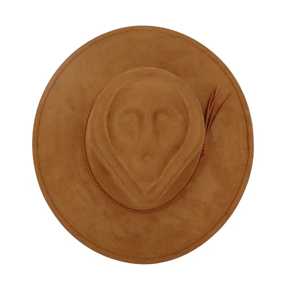 Wide brim vegan suede skull hats