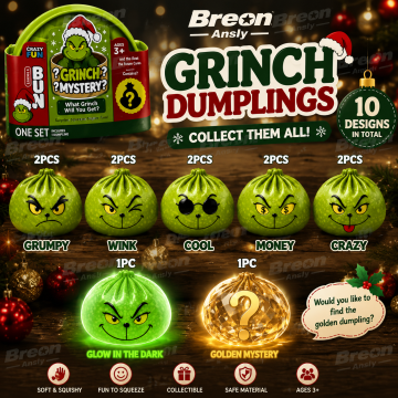 Glow in dark Grinch dumplings 8.5cm, Blind Box with 12pcs