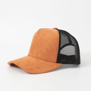 5-panel vegan suede trucker hat