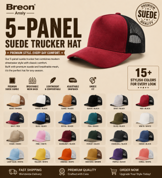 5-panel vegan suede trucker hat