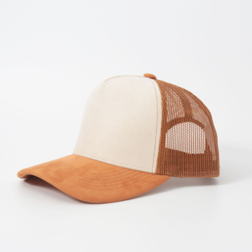 5-panel vegan suede trucker hat