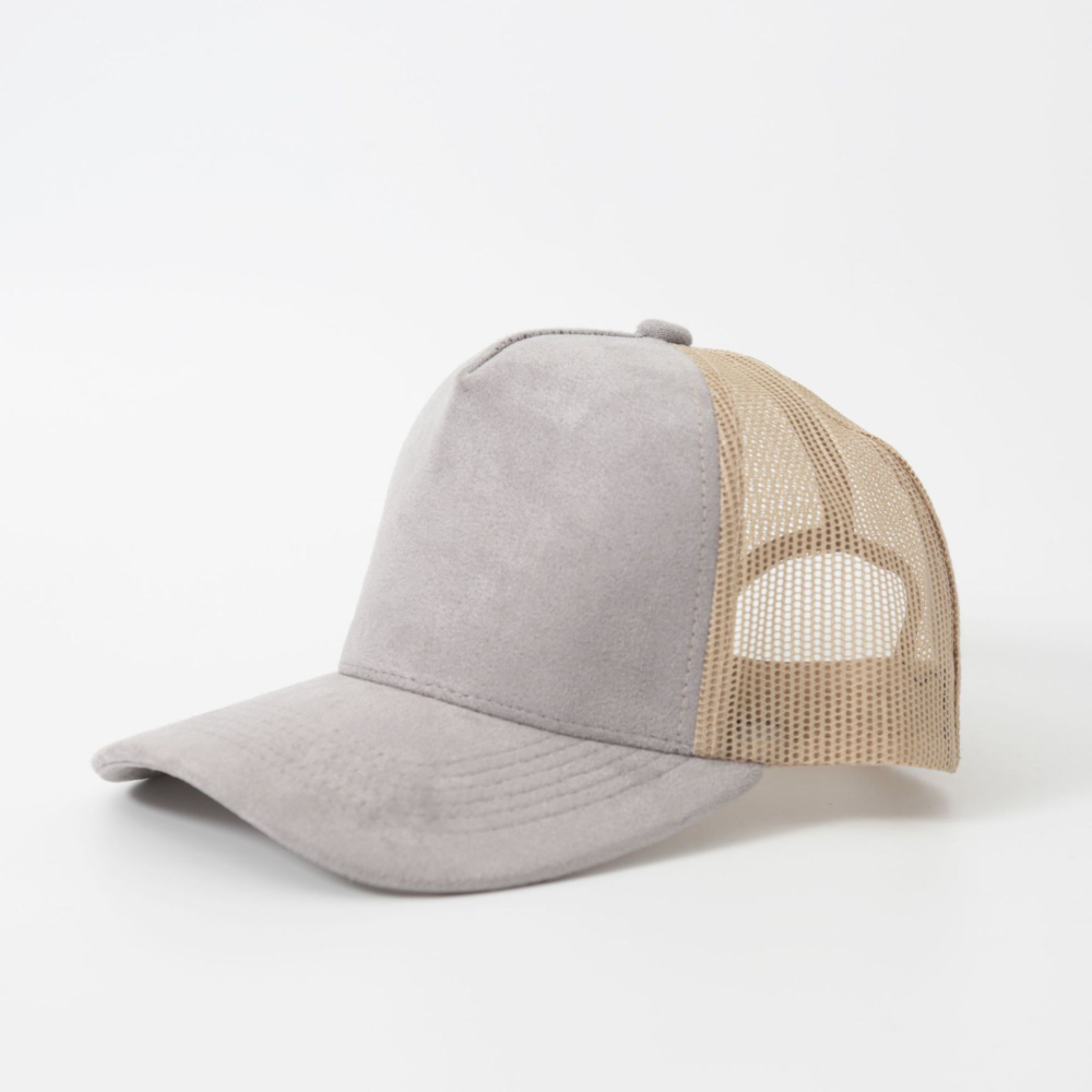 5-panel vegan suede trucker hat