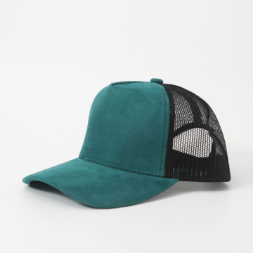5-panel vegan suede trucker hat