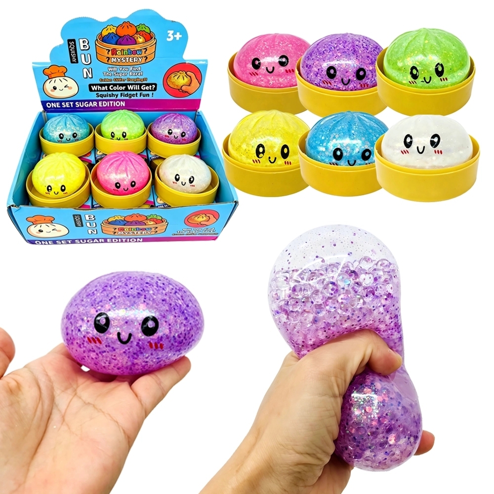 72 Pack China Warehouse 8.5cm Beads Glitter Dumpling Squishy Stress Relief Fidget Toys for Kids