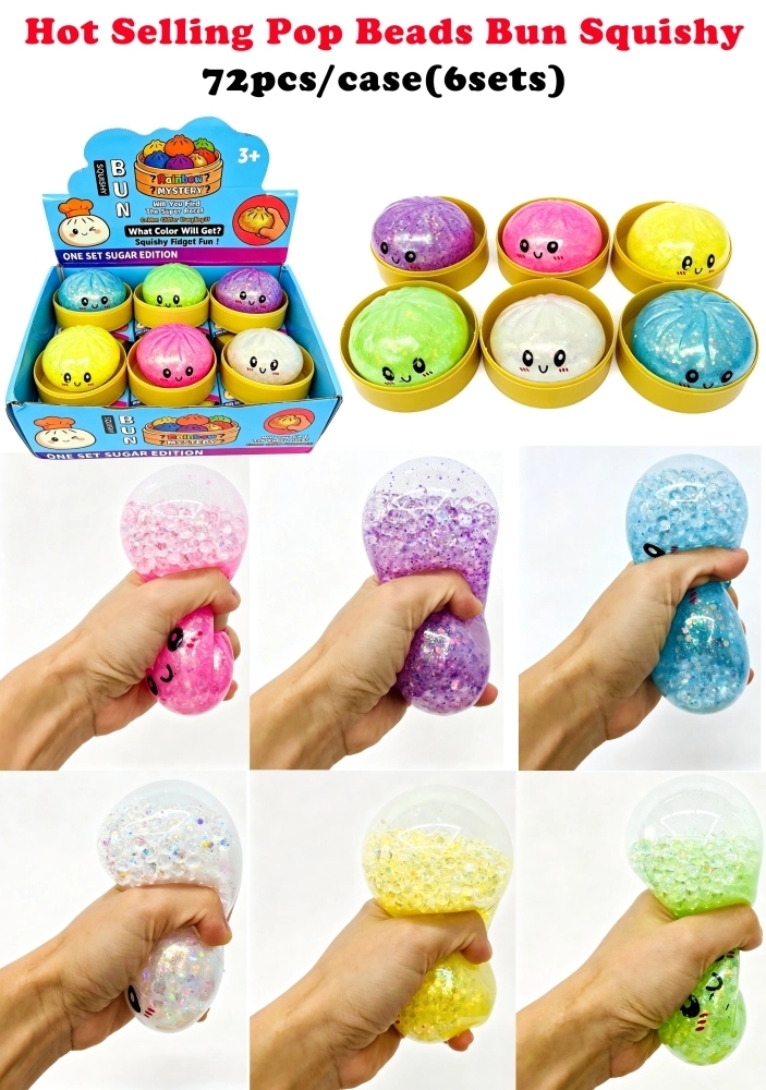 72 Pack China Warehouse 8.5cm Beads Glitter Dumpling Squishy Stress Relief Fidget Toys for Kids