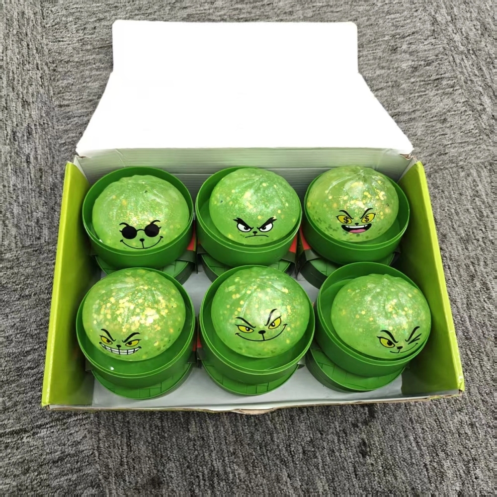 72 Pack China Warehouse Christmas Glow In Dark Crazy Grinch Bun Squishy Stress Relief Fidget Toy for Kids
