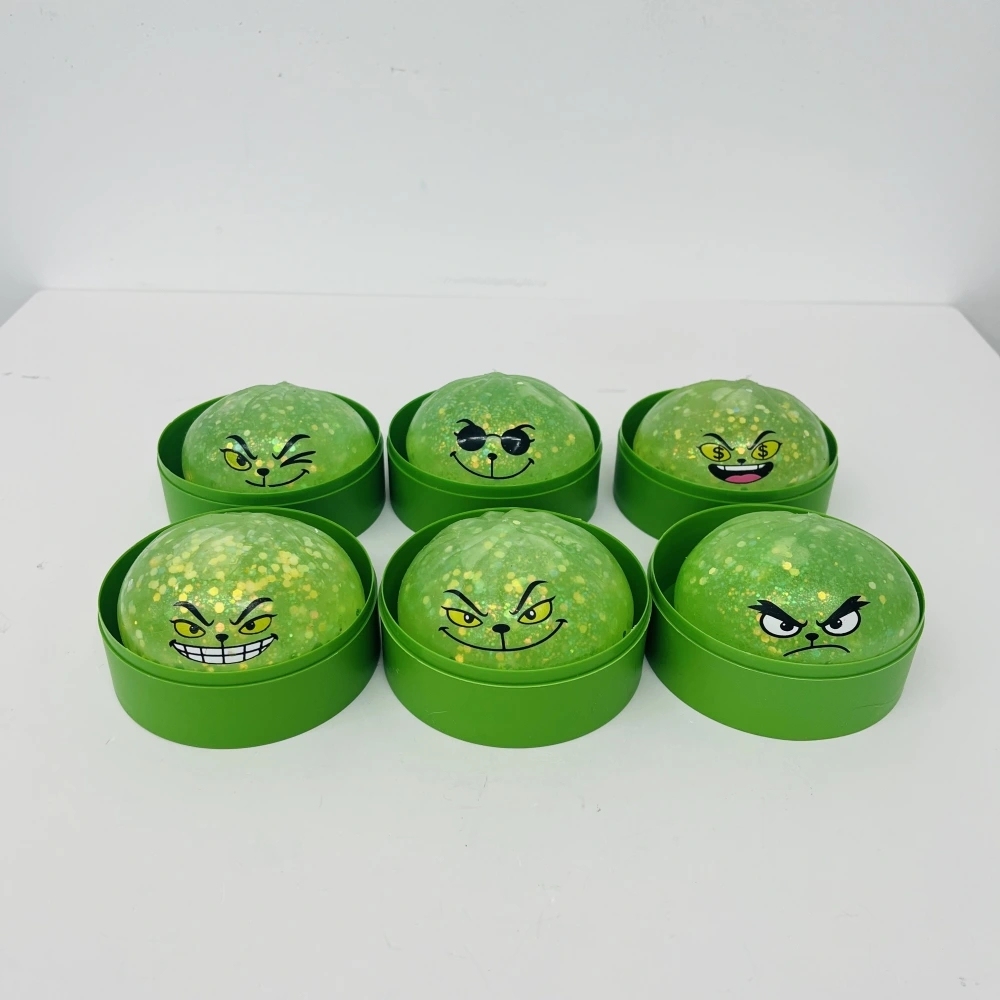 72 Pack China Warehouse Christmas Glow In Dark Crazy Grinch Bun Squishy Stress Relief Fidget Toy for Kids