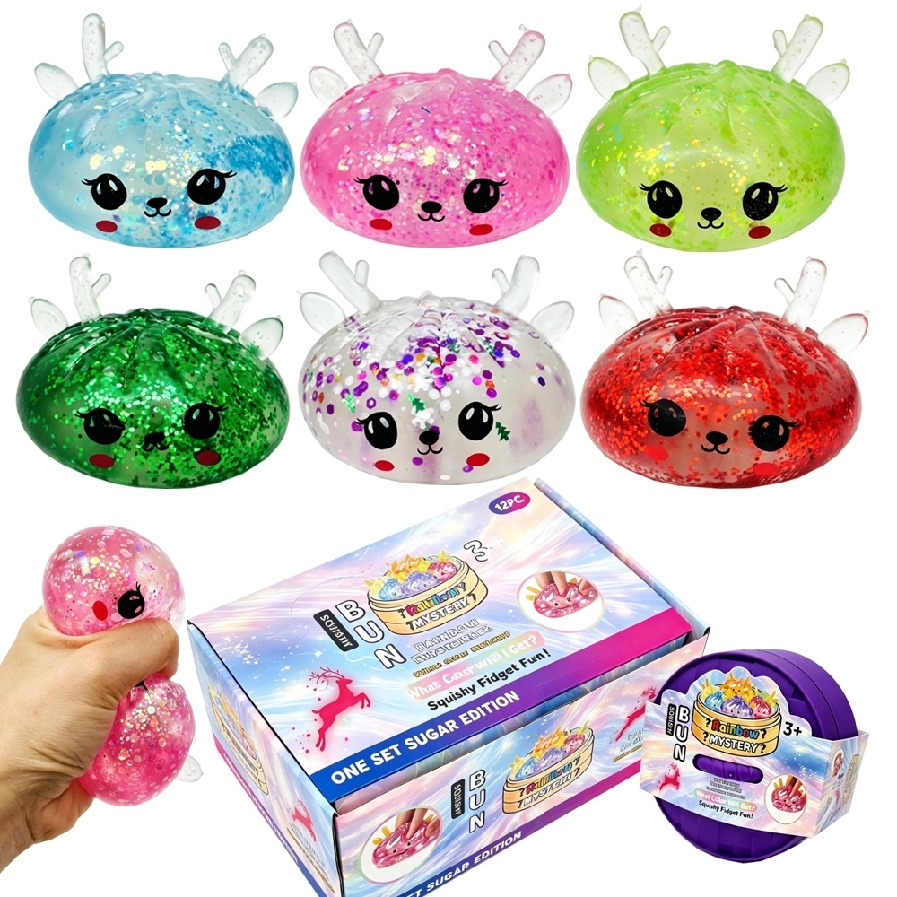 72 Pack China Warehouse Maltose Slow Rising Christmas Reindeer Maltose Bun Squishy Stress Relief Fidget Toys with Steamer for Kids