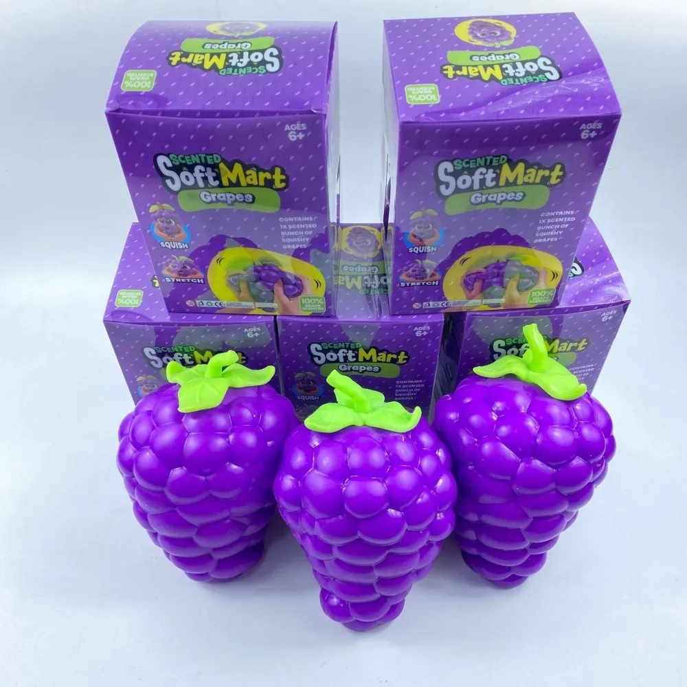 24 Pack China Warehouse Soft Purple Giant Jumbo Grape Squishy ASMR Fruit Stress Relief Fidget Toys for Kids