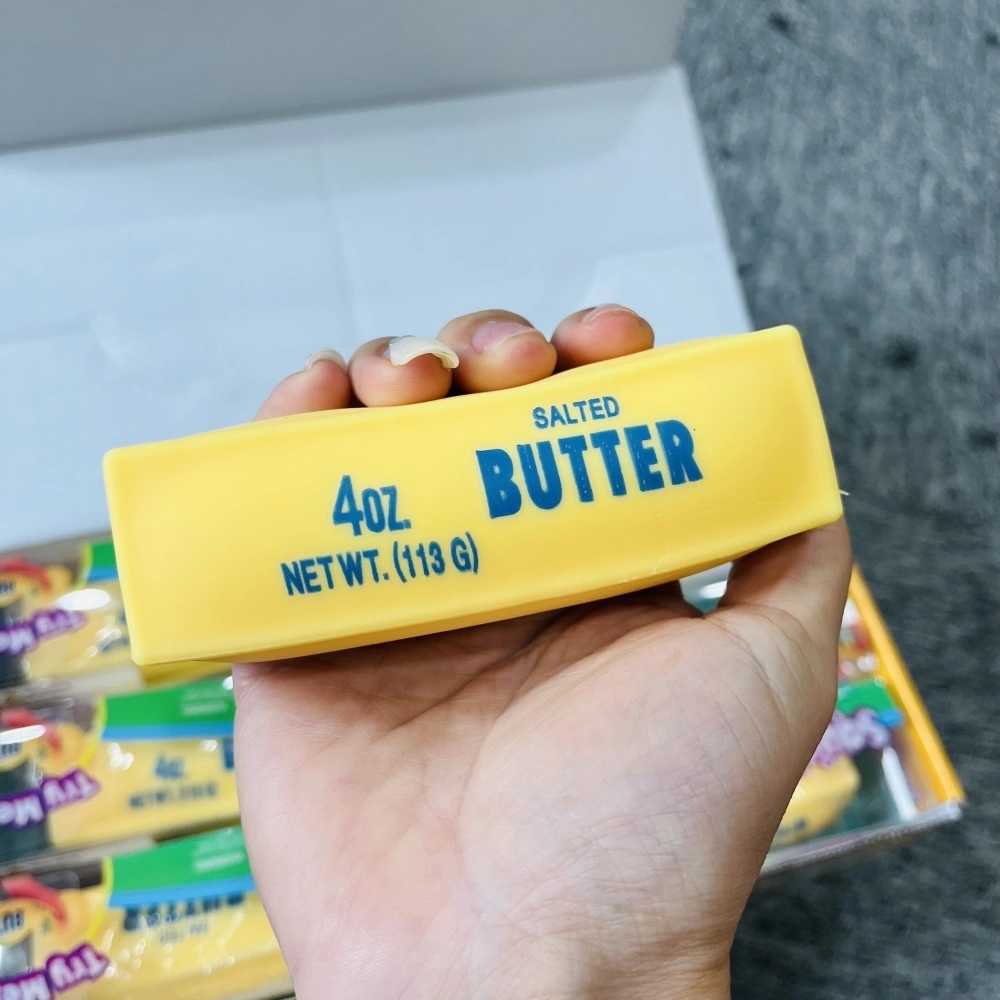 72 Pack China Warehouse Small Size 11*3.5cm Flour-filled TPR Butter Squishy Stress Relief Fidget Toy with PVC Gift Box and Dozen BOX for Kids