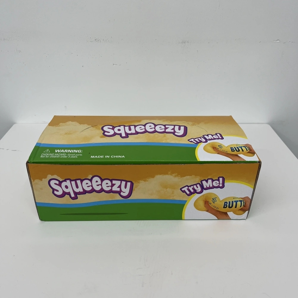 72 Pack China Warehouse Small Size 11*3.5cm Flour-filled TPR Butter Squishy Stress Relief Fidget Toy with PVC Gift Box and Dozen BOX for Kids