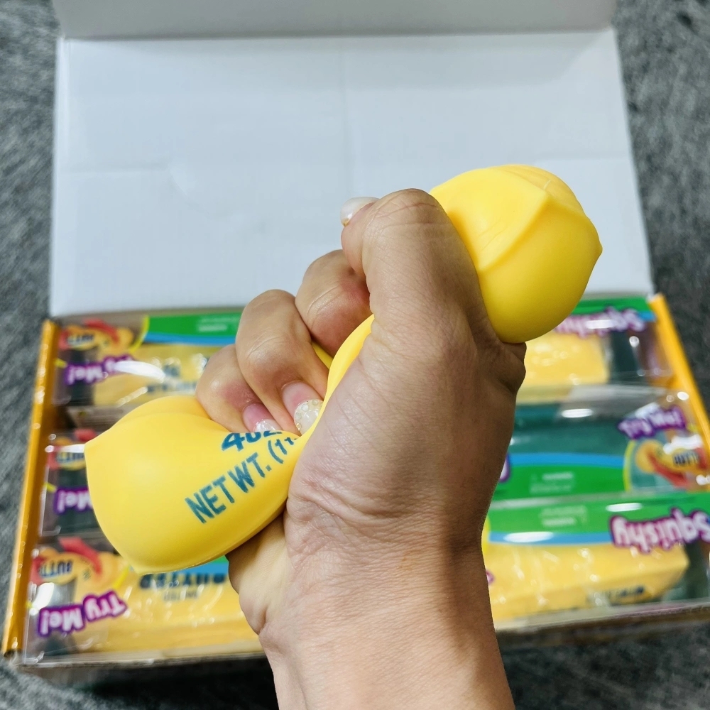 72 Pack China Warehouse Small Size 11*3.5cm Flour-filled TPR Butter Squishy Stress Relief Fidget Toy with PVC Gift Box and Dozen BOX for Kids