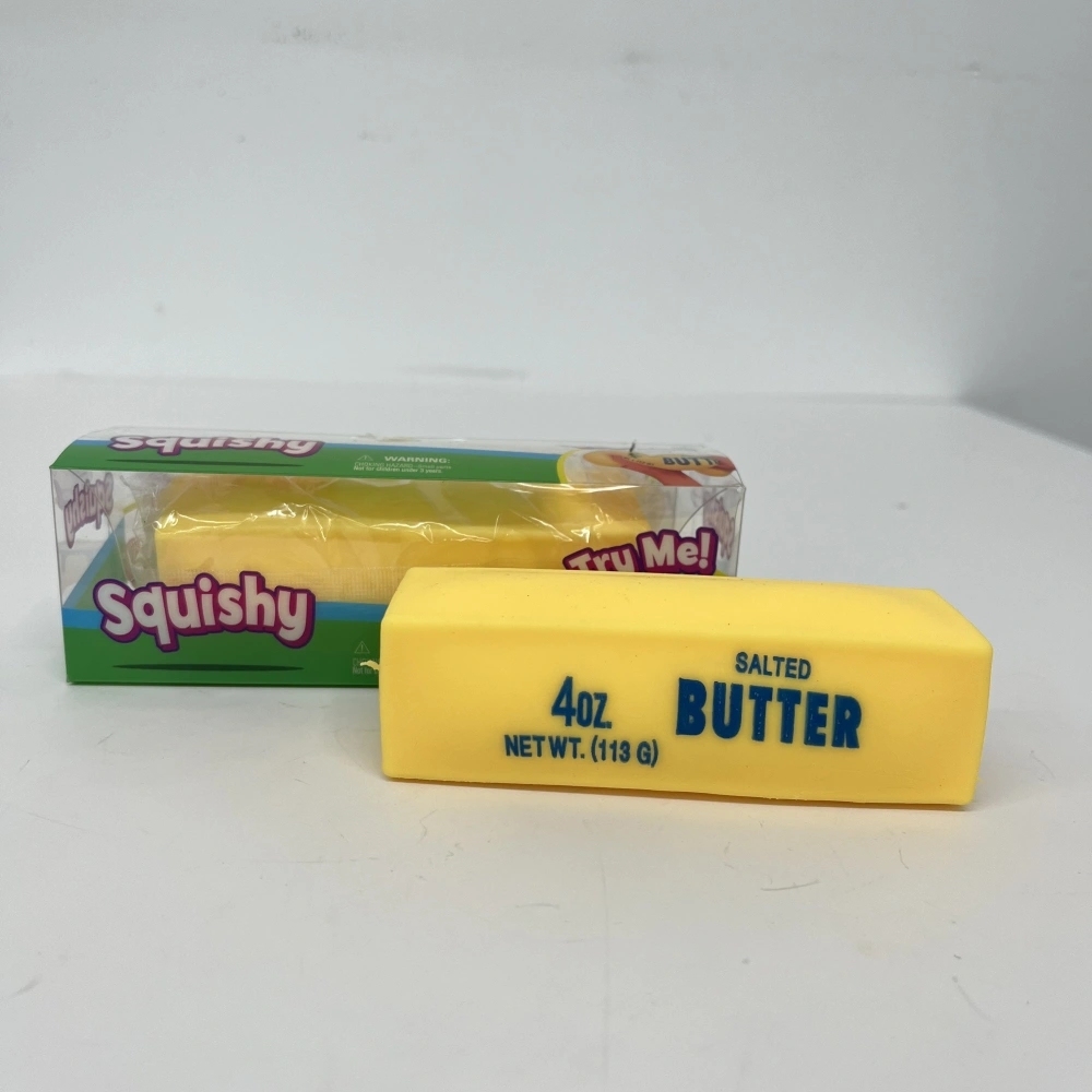 72 Pack China Warehouse Small Size 11*3.5cm Flour-filled TPR Butter Squishy Stress Relief Fidget Toy with PVC Gift Box and Dozen BOX for Kids