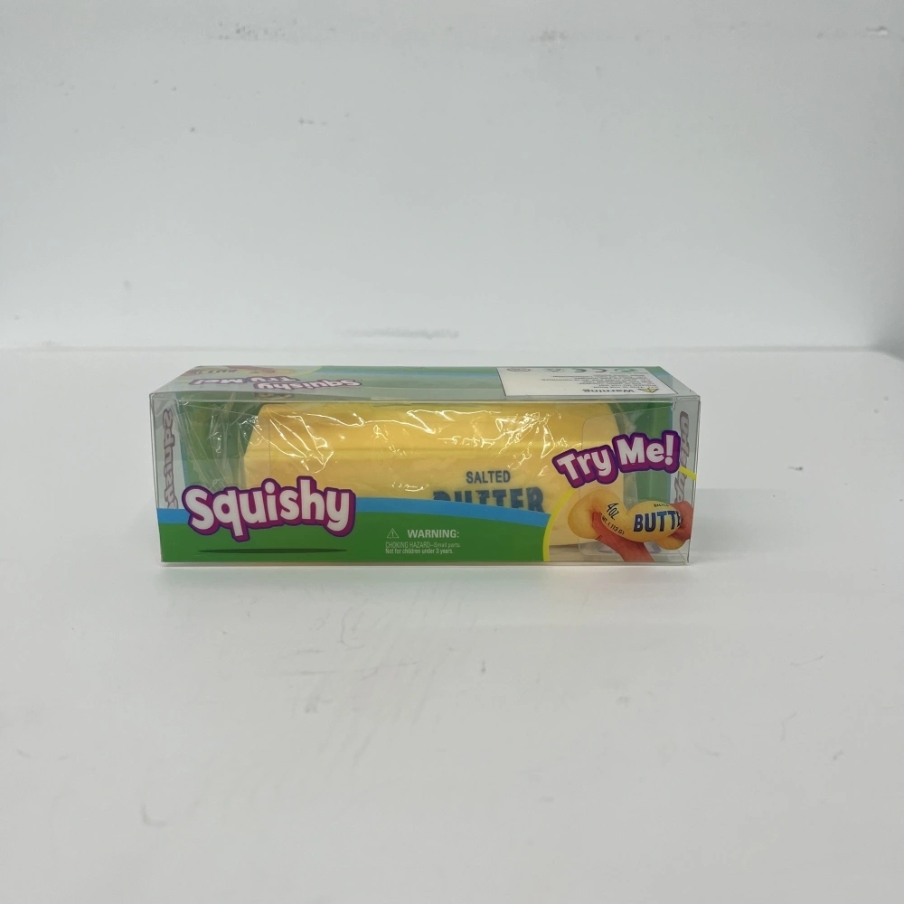 72 Pack China Warehouse Small Size 11*3.5cm Flour-filled TPR Butter Squishy Stress Relief Fidget Toy with PVC Gift Box and Dozen BOX for Kids