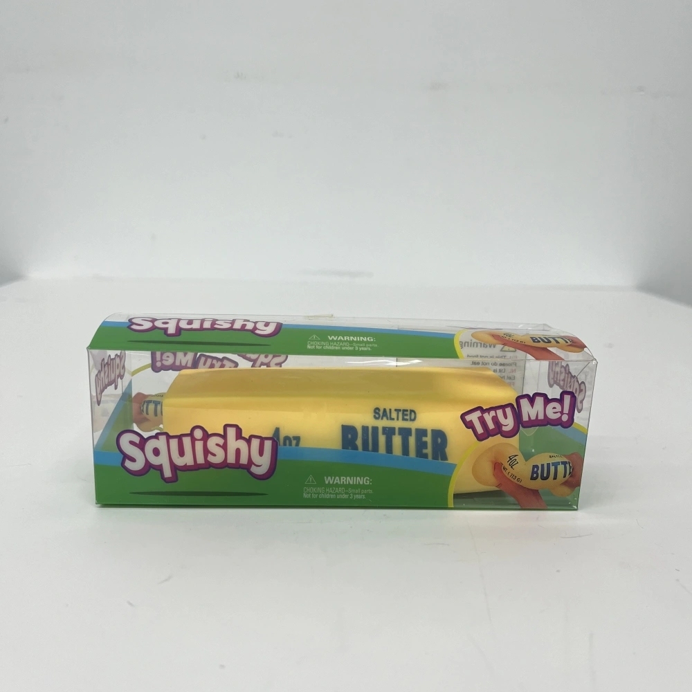 72 Pack China Warehouse Small Size 11*3.5cm Flour-filled TPR Butter Squishy Stress Relief Fidget Toy with PVC Gift Box and Dozen BOX for Kids