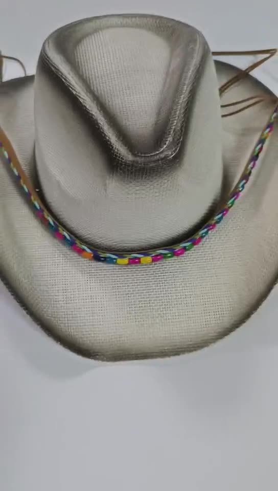 Creative and personalized DIY denim hat with decorative rope strap, retro ethnic style, wide brim, hat band, hat accessories