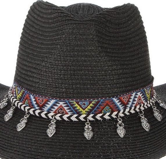 Creative and personalized DIY denim hat with decorative rope strap, retro ethnic style, wide brim, hat band, hat accessories