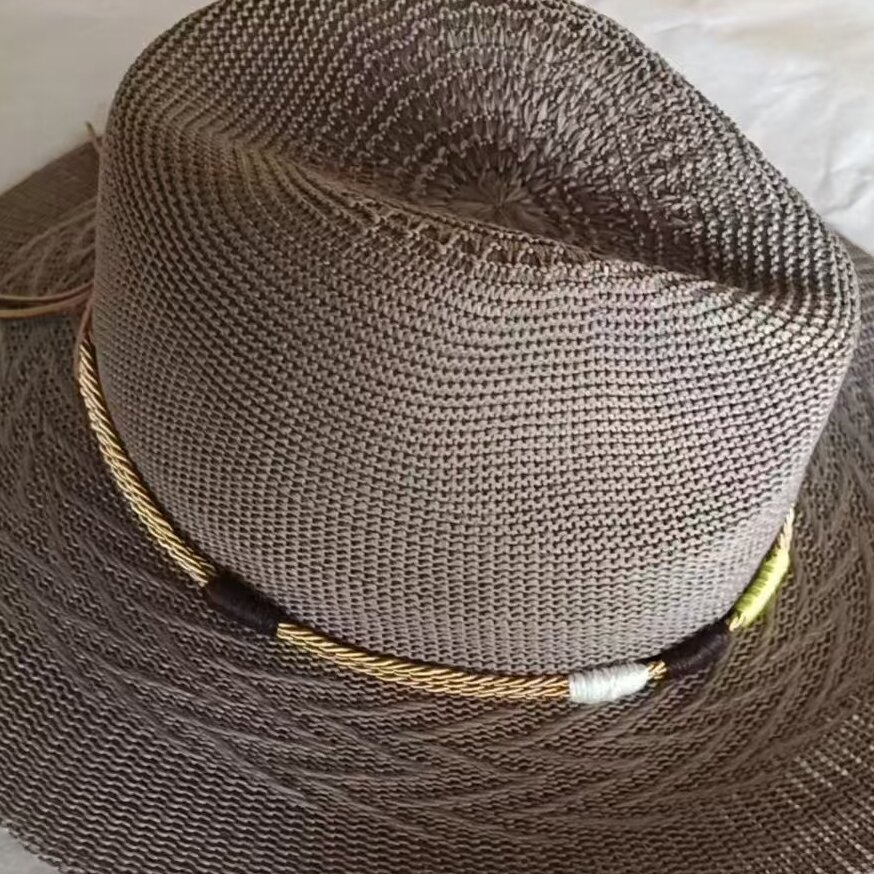 Creative and personalized DIY denim hat with decorative rope strap, retro ethnic style, wide brim, hat band, hat accessories