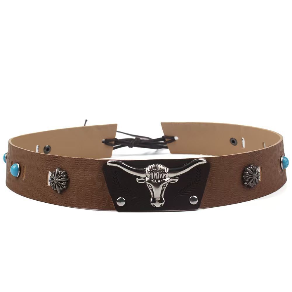 New cross-border denim hat decoration belt, European and American style fashion, punk retro, versatile denim hat with rope strap